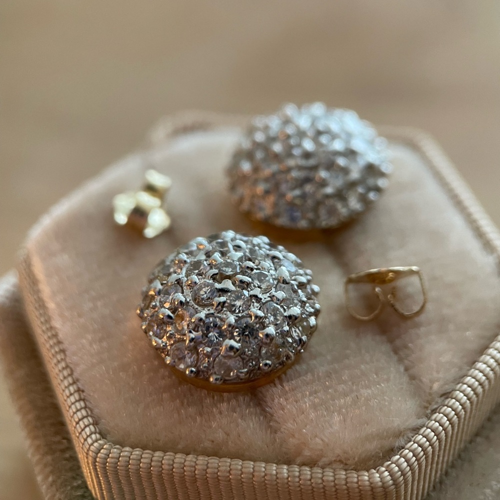 HUGE vintage/antique 14k solid gold bombe pave cluster stud button earrings - Picture 6 of 13